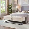 Banc de rangement en velours avec piètement en métal
