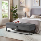 Banc de rangement en velours avec piètement en métal