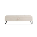 Banc de rangement en velours avec piètement en métal