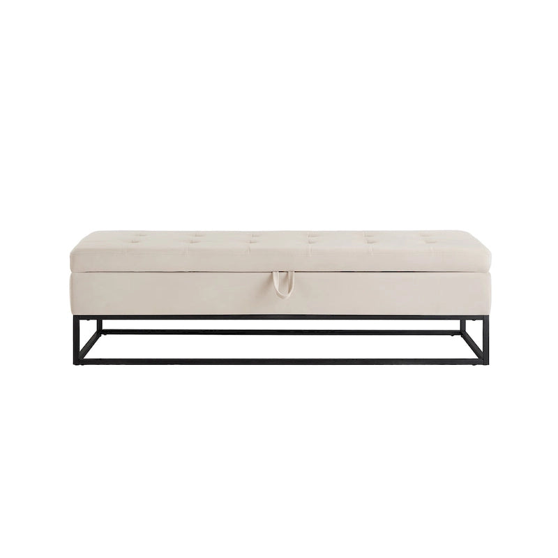 Banc de rangement en velours avec piètement en métal