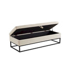 Banc de rangement en velours avec piètement en métal