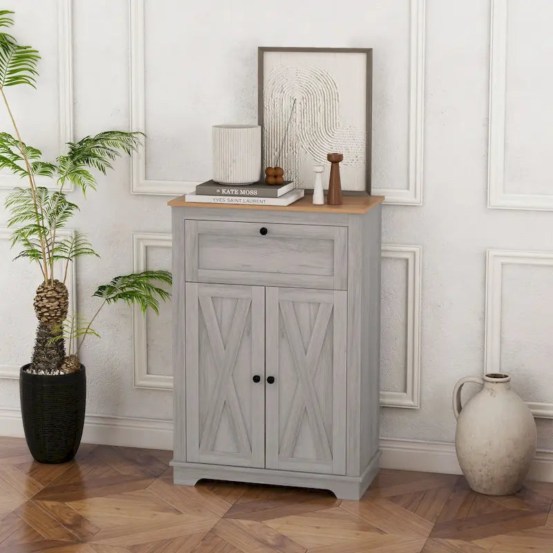 Meuble d'appoint à portes coulissantes, double porte, tiroir et étagère réglable