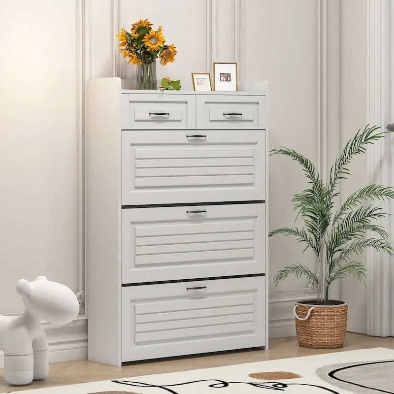 Meuble à chaussures d'entrée avec porte-manteau, banc, 5 patères et étagère de rangement, blanc