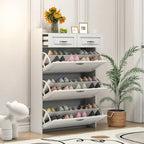 Meuble à chaussures d'entrée avec porte-manteau, banc, 5 patères et étagère de rangement, blanc