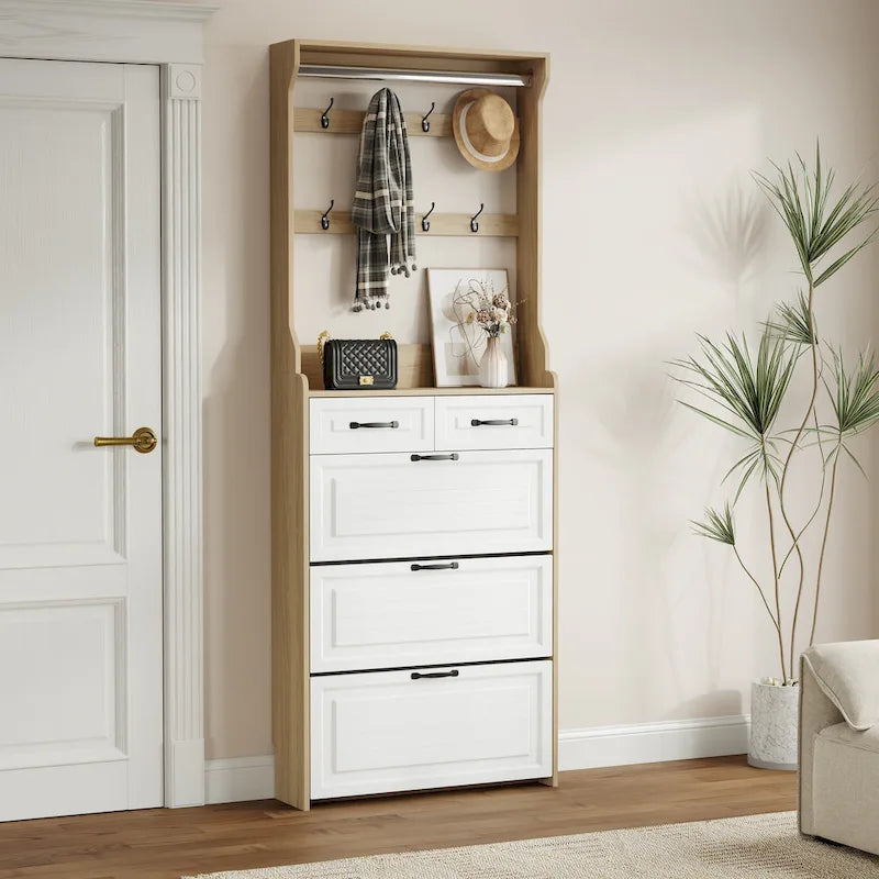Meuble à chaussures avec 3 portes basculantes et 2 tiroirs