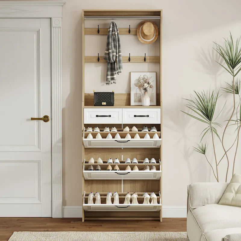Meuble à chaussures avec 3 portes basculantes et 2 tiroirs