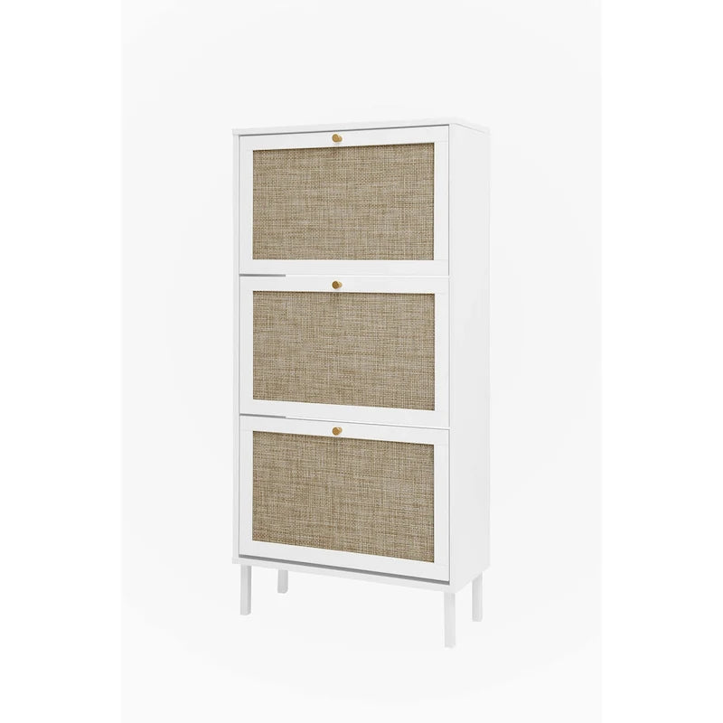 Meuble à chaussures 3 portes avec panneaux style rotin