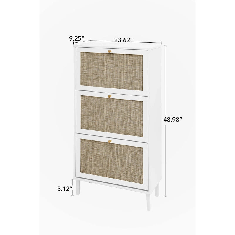 Meuble à chaussures 3 portes avec panneaux style rotin