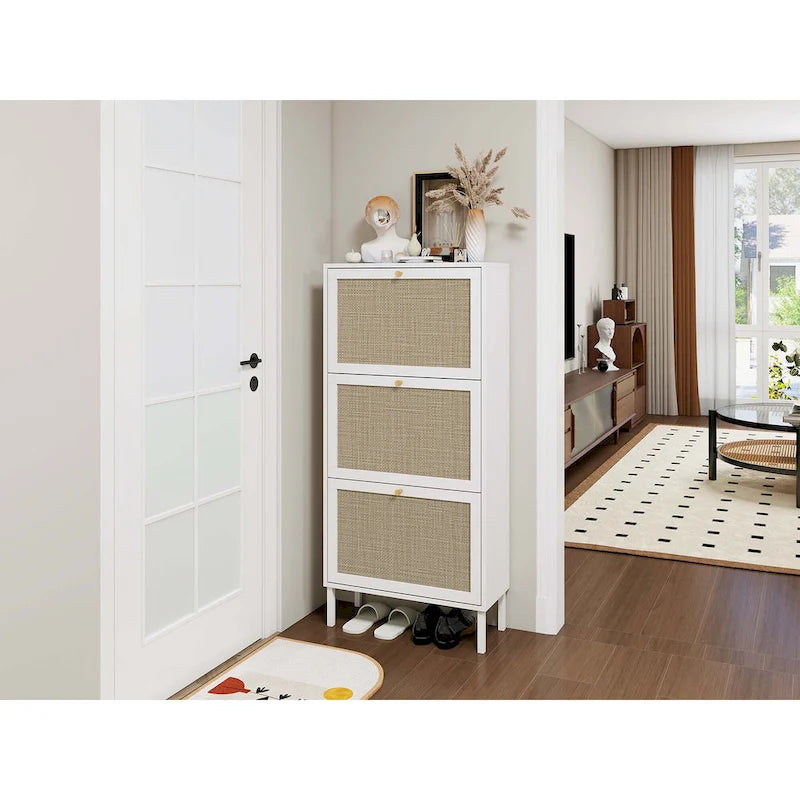 Meuble à chaussures 3 portes avec panneaux style rotin