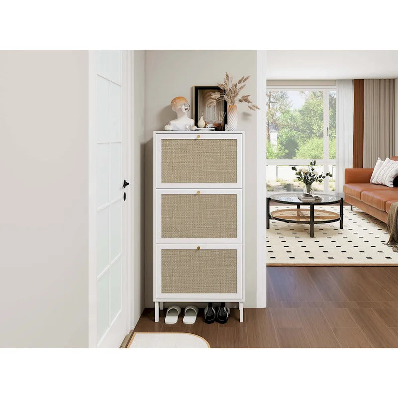 Meuble à chaussures 3 portes avec panneaux style rotin