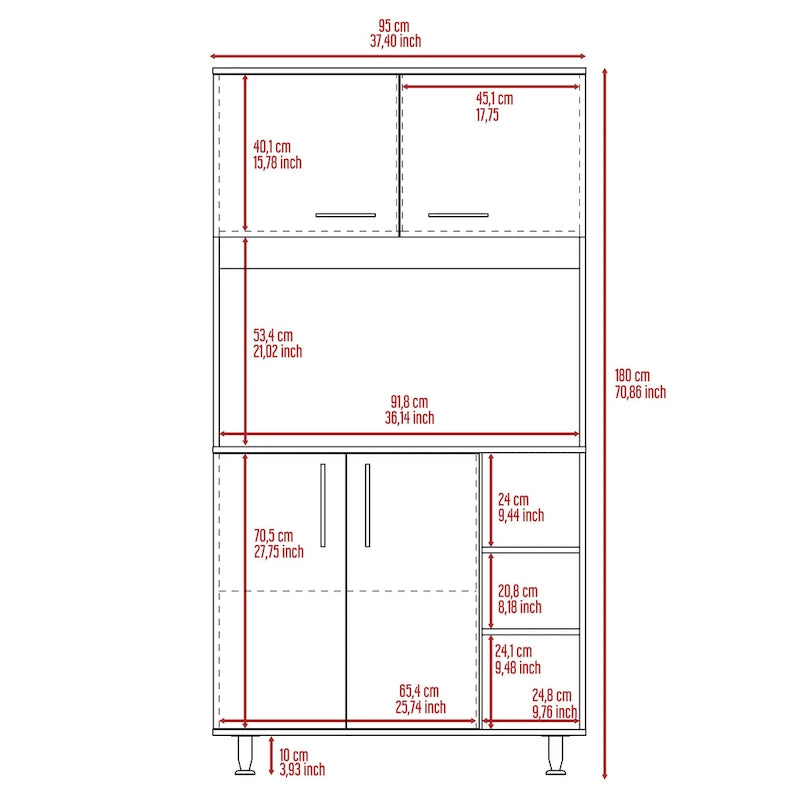 Meuble de rangement de cuisine avec deux portes et trois étagères