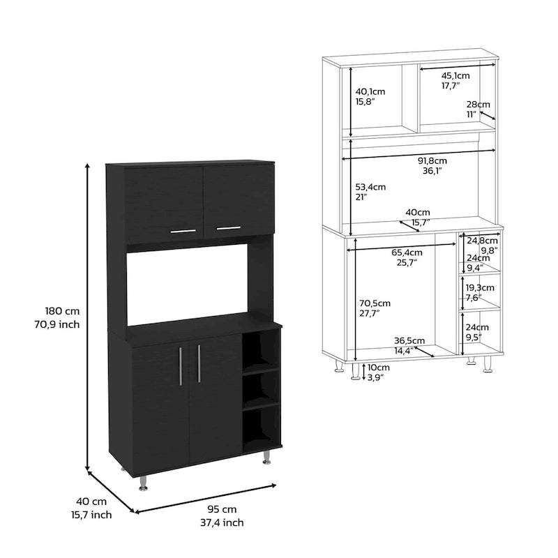 Meuble de rangement de cuisine avec deux portes et trois étagères