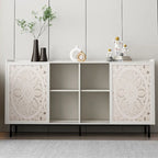 Meuble de rangement d'appoint en bois avec détails sculptés