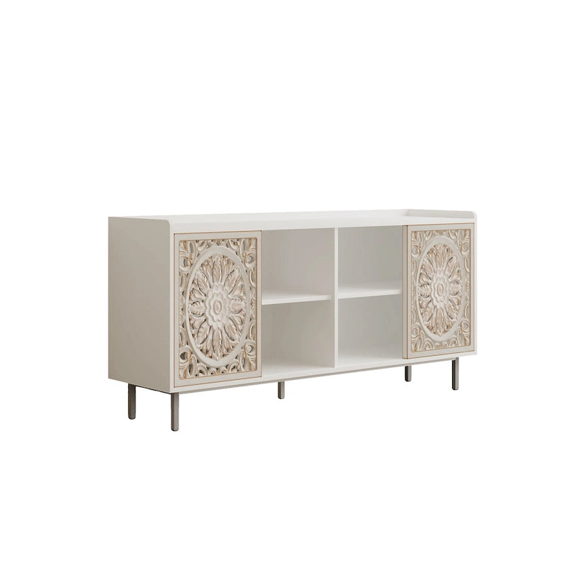 Meuble de rangement d'appoint en bois avec détails sculptés