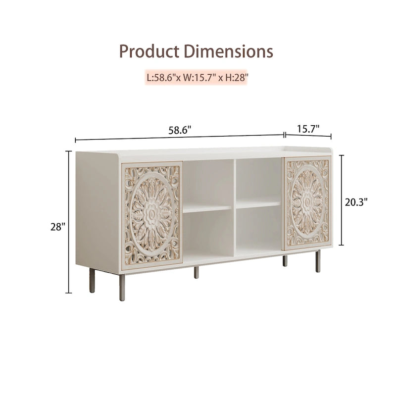 Meuble de rangement d'appoint en bois avec détails sculptés
