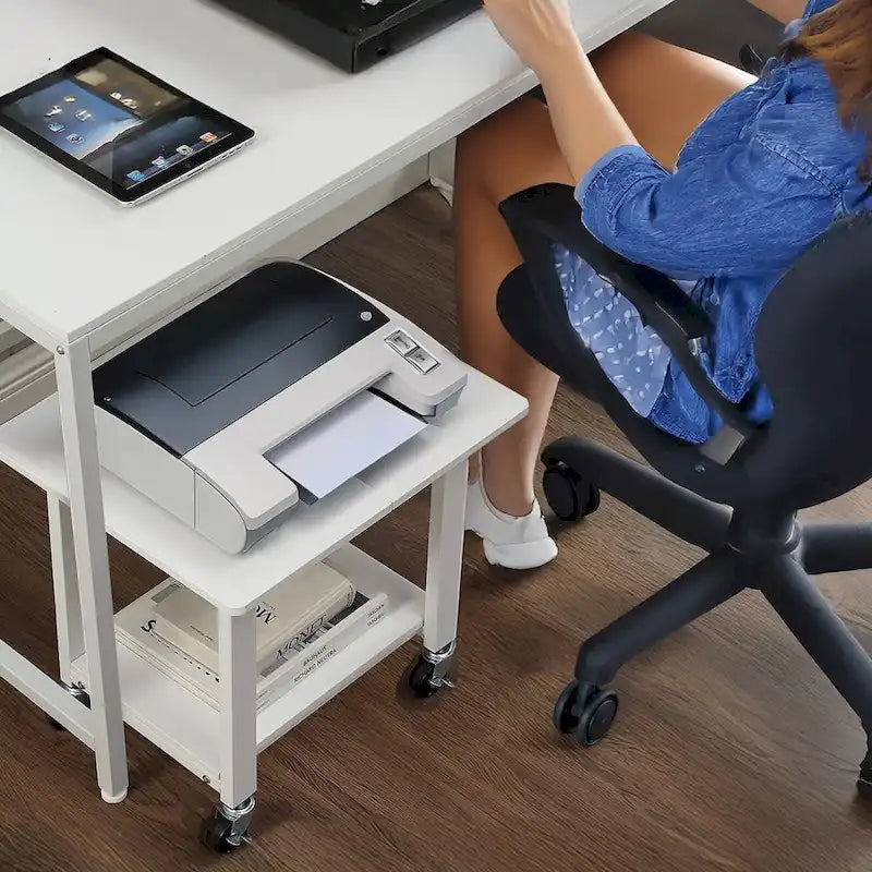 Support d'imprimante à deux niveaux sous le bureau avec étagère de rangement