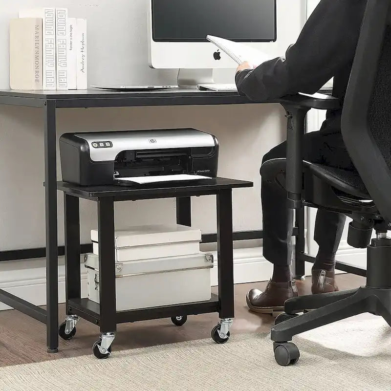 Support d'imprimante à deux niveaux sous le bureau avec étagère de rangement