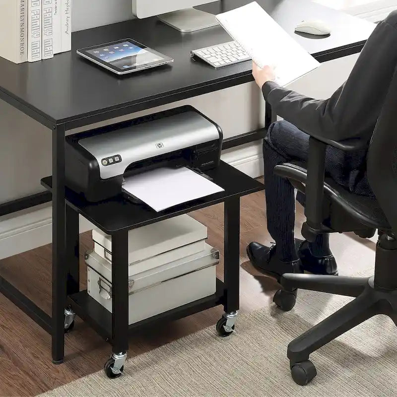 Support d'imprimante à deux niveaux sous le bureau avec étagère de rangement