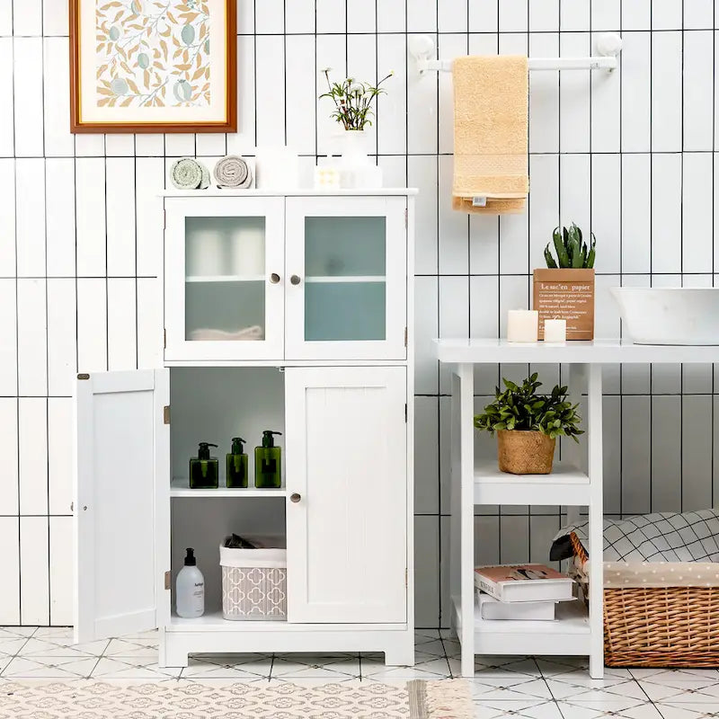 Meuble de rangement de salle de bain avec portes en verre trempé