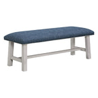 Banc Callen avec cadre blanc délavé et garniture cloutée en bronze antique, en tissu bleu marine