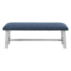 Banc Callen avec cadre blanc délavé et garniture cloutée en bronze antique, en tissu bleu marine