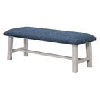 Banc Callen avec cadre blanc délavé et garniture cloutée en bronze antique, en tissu bleu marine
