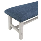 Banc Callen avec cadre blanc délavé et garniture cloutée en bronze antique, en tissu bleu marine