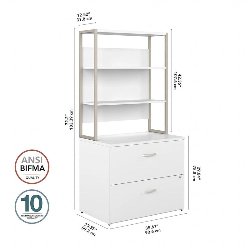 Meuble de classement latéral à 2 tiroirs avec étagères ouvertes