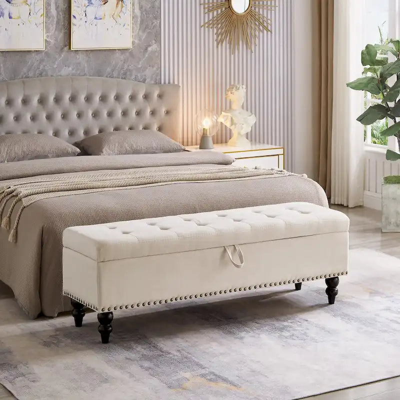 Banc de rangement avec couvercle capitonné, 150 cm