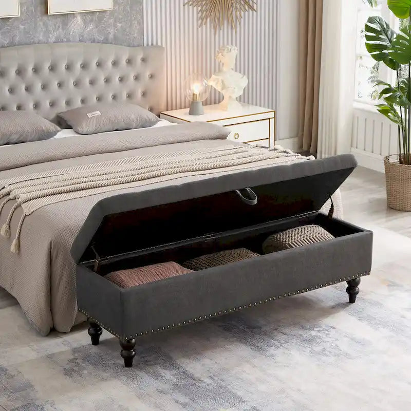 Banc de rangement avec couvercle capitonné, 150 cm