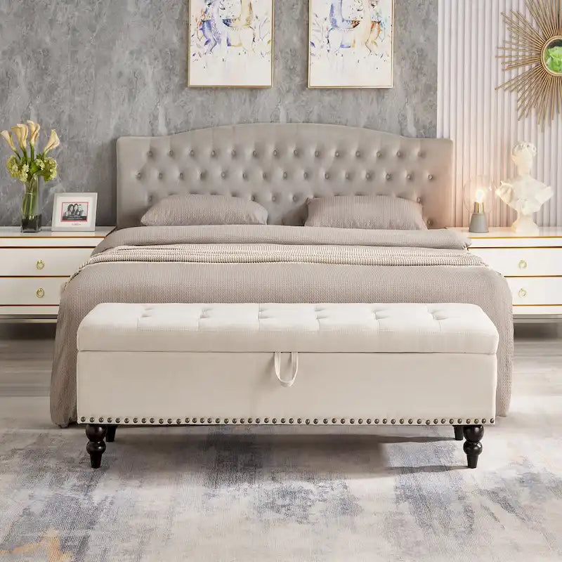 Banc de rangement avec couvercle capitonné, 150 cm