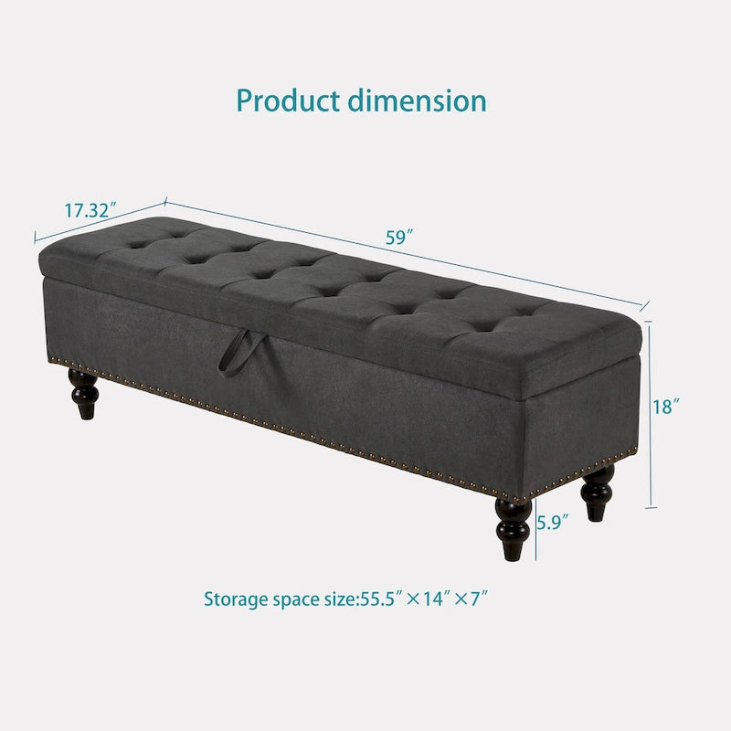 Banc de rangement avec couvercle capitonné, 150 cm