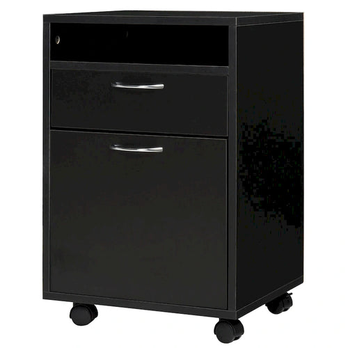 Meuble d'imprimante mobile de 24 po avec tiroir et armoire, noir