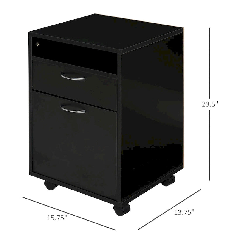 Meuble d'imprimante mobile de 24 po avec tiroir et armoire, noir