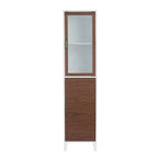 Colonne de rangement pour linge de maison sur pied avec portes en verre et en bois