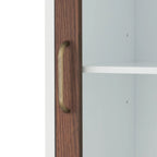 Colonne de rangement pour linge de maison sur pied avec portes en verre et en bois