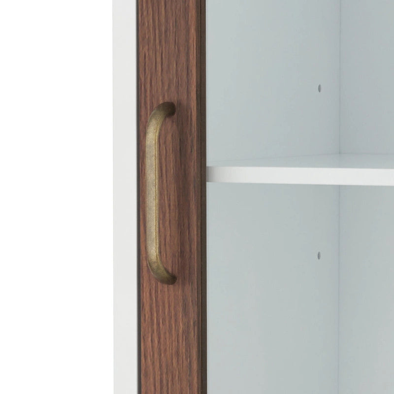 Colonne de rangement pour linge de maison sur pied avec portes en verre et en bois