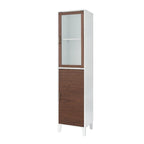 Colonne de rangement pour linge de maison sur pied avec portes en verre et en bois