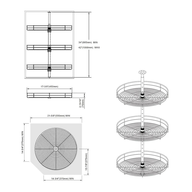 Plateau tournant paresseux en acier inoxydable de 18 po - Triple étagère rotative à 360°