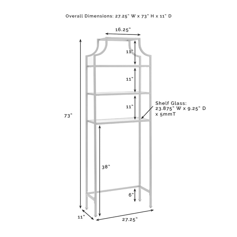 Étagère de rangement sur toilettes avec tablettes en verre trempé