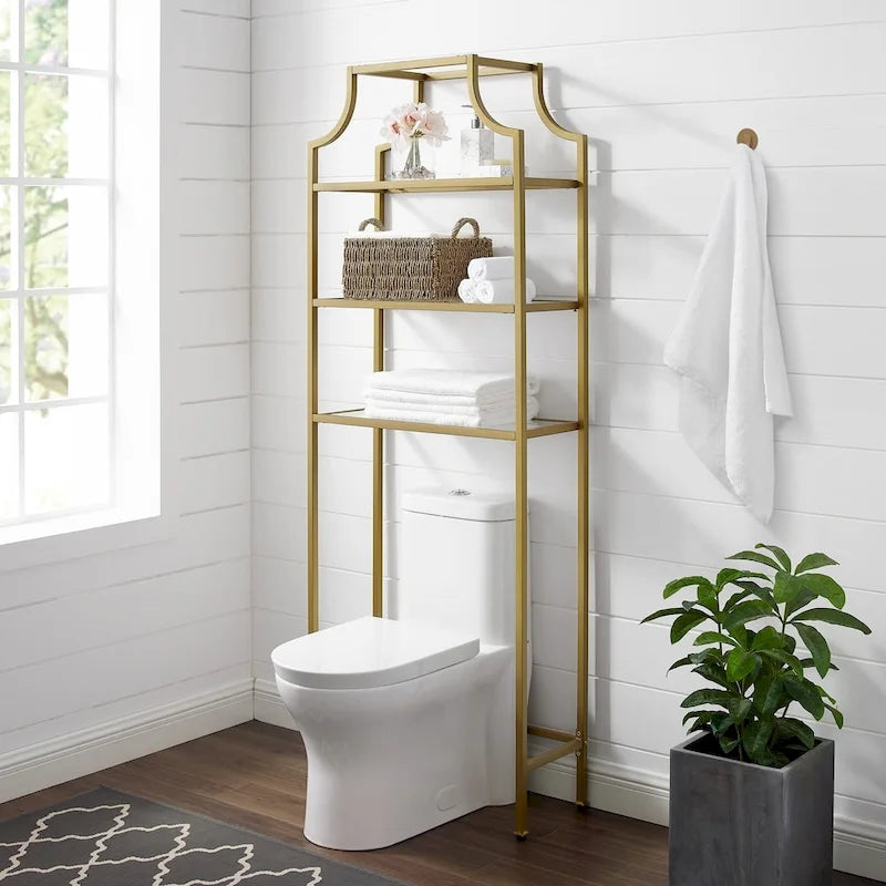 Étagère de rangement sur toilettes avec tablettes en verre trempé
