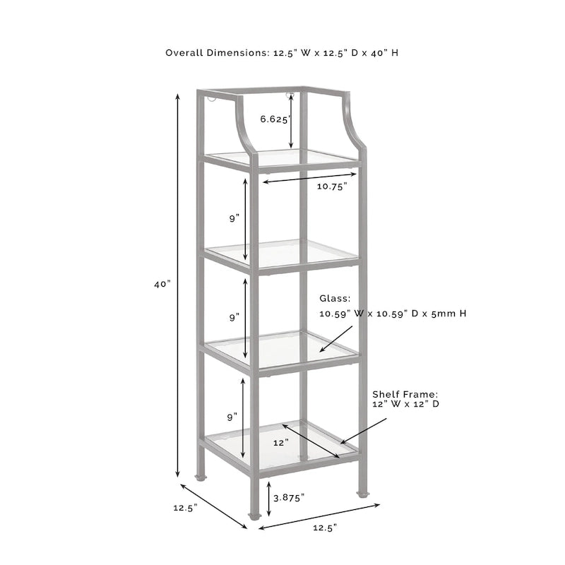 Étagère à Structure en Acier et Tablettes en Verre - 12,5 larg. x 12,5 prof. x 40 haut.