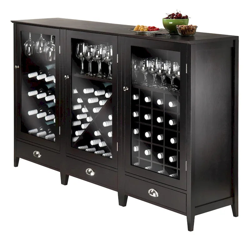Ensemble meuble à vin modulaire 3 pièces, Espresso - 22.64 x 15.75 x 40 pouces