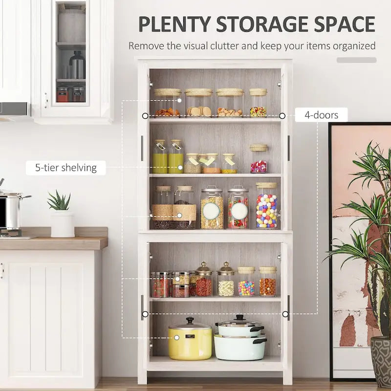 Armoire de rangement de cuisine à 4 portes de 162 cm avec 3 étagères réglables