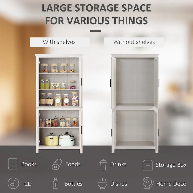 Armoire de rangement de cuisine à 4 portes de 162 cm avec 3 étagères réglables