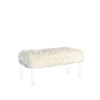Banc de rangement en fausse fourrure de 42 pouces avec couvercle à charnière et base en acrylique