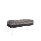 Banc de rangement en fausse fourrure de 42 pouces avec couvercle à charnière et base en acrylique