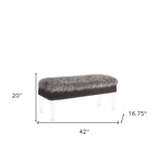 Banc de rangement en fausse fourrure de 42 pouces avec couvercle à charnière et base en acrylique