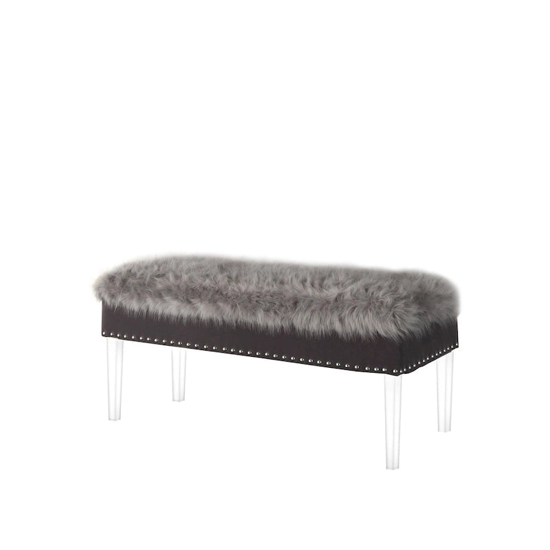 Banc de rangement en fausse fourrure de 42 pouces avec couvercle à charnière et base en acrylique