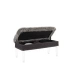 Banc de rangement en fausse fourrure de 42 pouces avec couvercle à charnière et base en acrylique